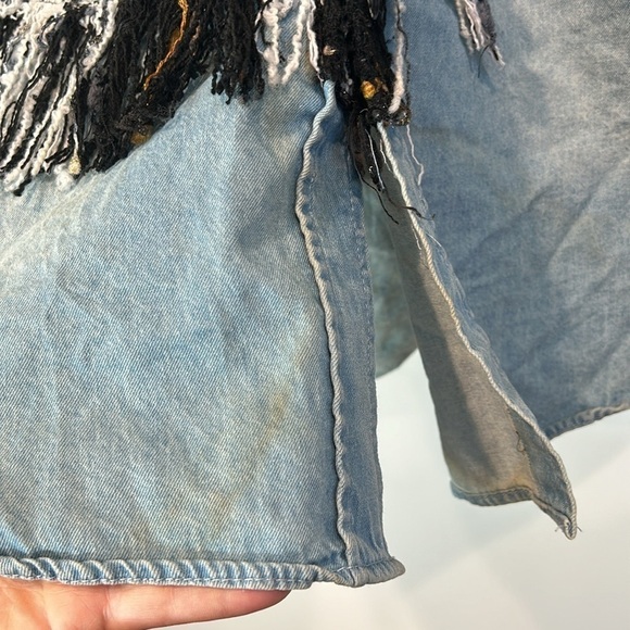 Charlie Luciano Tweed Patchwork denim Shirt shacket Black oversized medium top - Picture 4 of 9